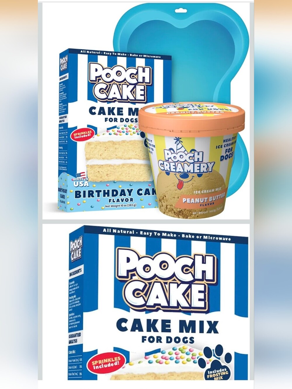 Dog Birthday Kit - Birthday Cake Flavor Cake & Peanut Butter Ice Cream Mix